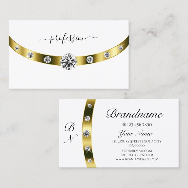 Elegant White and Gold with Monogram Chic Initials Business Card (Front/Back)