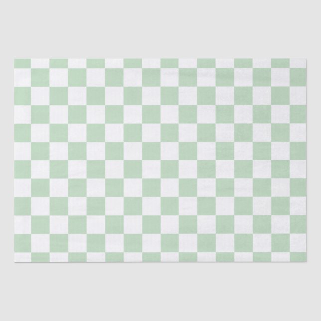Elegant White and Green Chequerboard  Tissue Paper (Front)