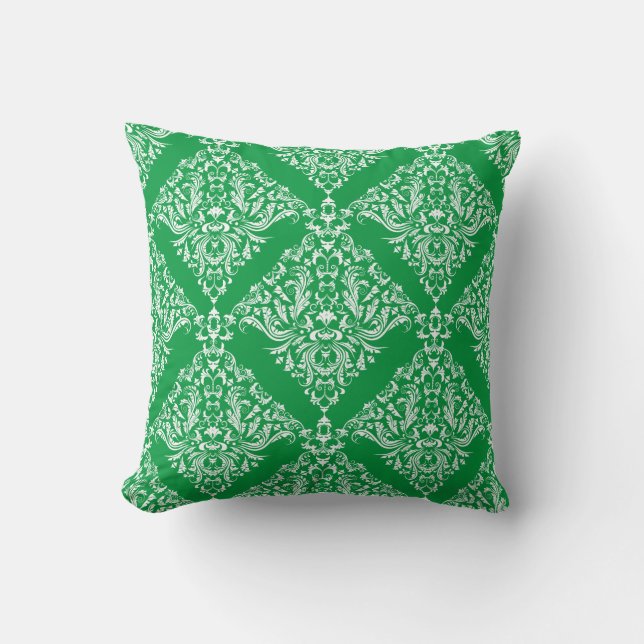 Elegant White And Green Floral Damasks 2 Cushion (Front)
