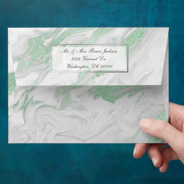Elegant White and Green Marble Envelope (Hand)