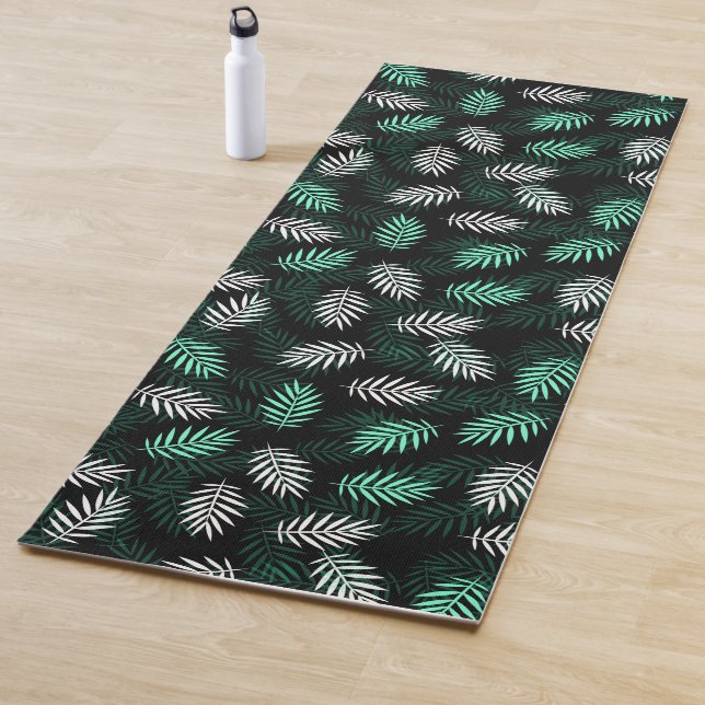 Elegant White and Green Palm Leaves | Yoga Mat (In Situ)