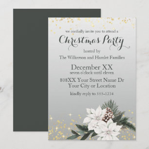 Elegant White and Green Winter Floral Christmas Invitation