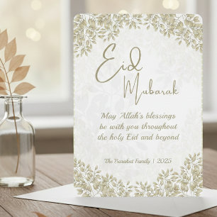 Elegant White and Grey Floral Eid Card Happy Eid