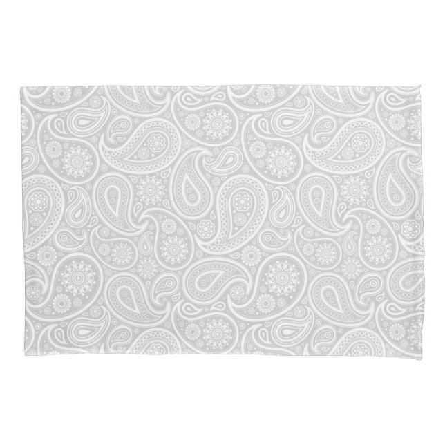 Elegant White And Light Grey Paisley Pattern Pillowcase (Front)