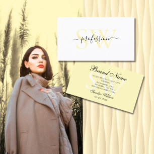 Elegant White and Light Pastel Cream with Initials Business Card