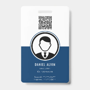 Elegant White and Navy Blue Employee ID Badge