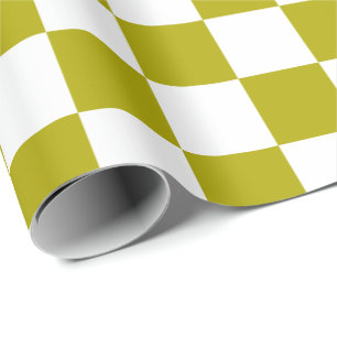Elegant White and Olive Green Chequerboard Wrapping Paper