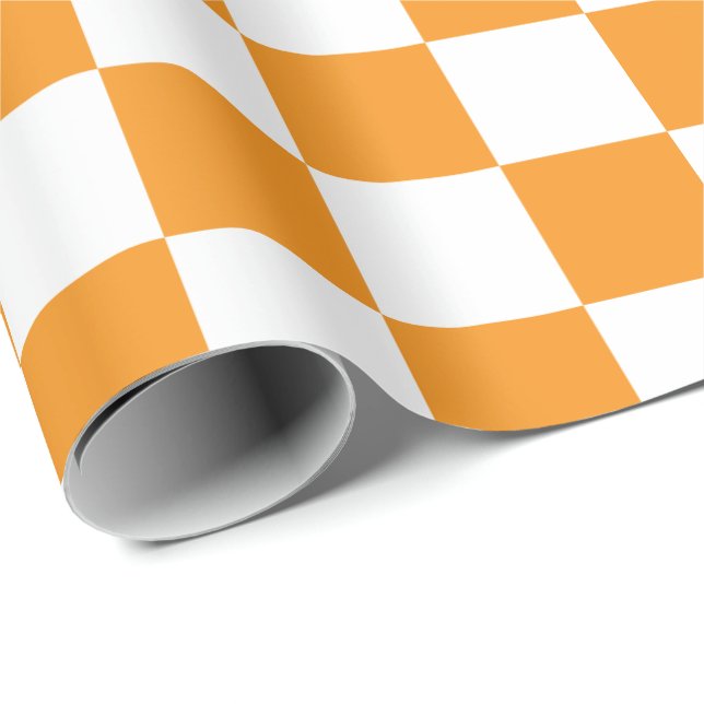 Elegant White and Orange Chequerboard  Wrapping Paper (Roll Corner)