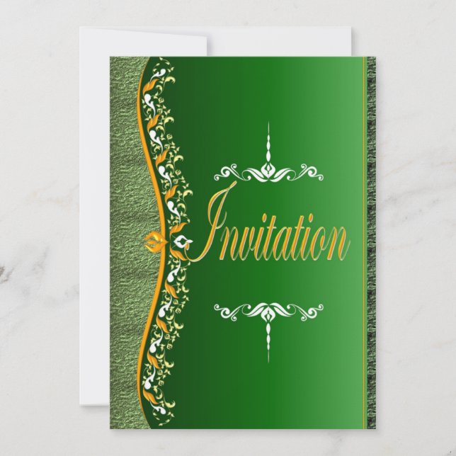 Elegant white and orange in green Invitation (Front)