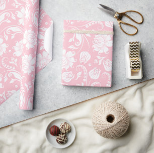 Elegant white and pale pink floral damask pattern wrapping paper