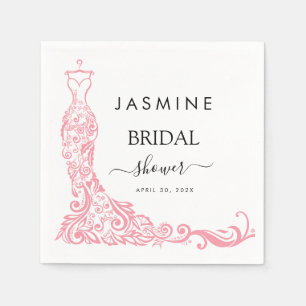 Elegant White and pink  Bridal Shower Welcome Napkin