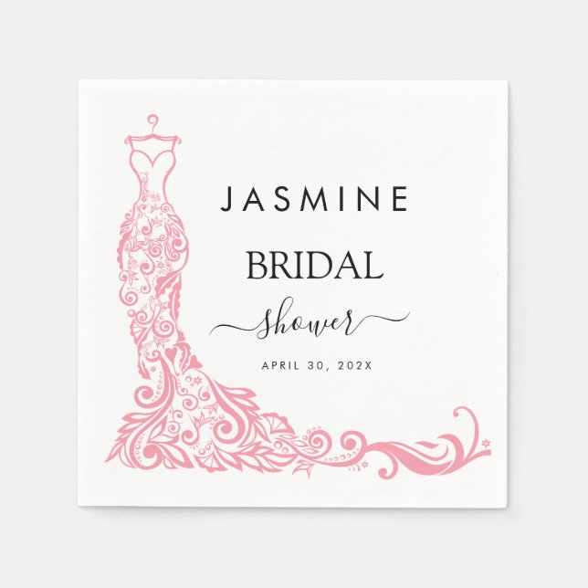 Elegant White and pink  Bridal Shower Welcome Napkin (Front)