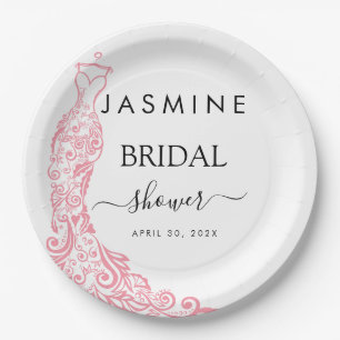 Elegant White and pink  Bridal Shower Welcome Paper Plate