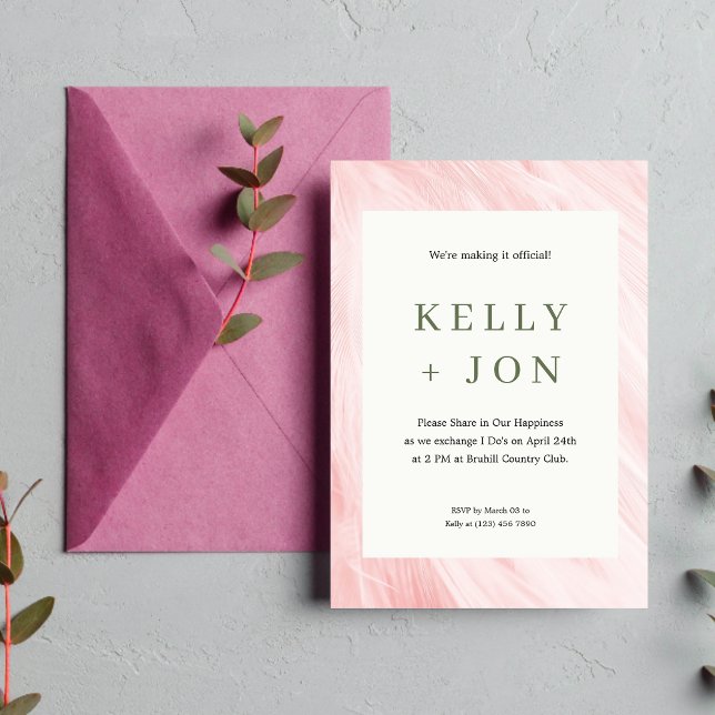 Elegant White and Pink Feather Wedding Invitation (Creator Uploaded)