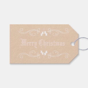 Elegant White and Pink Kraft Christmas Gift Tag