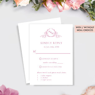 Elegant White and Pink Monogram RSVP Card