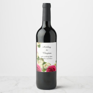Elegant White and Pink Roses Wine Label