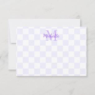 Elegant White and Purple Checkerboard Personalized Card