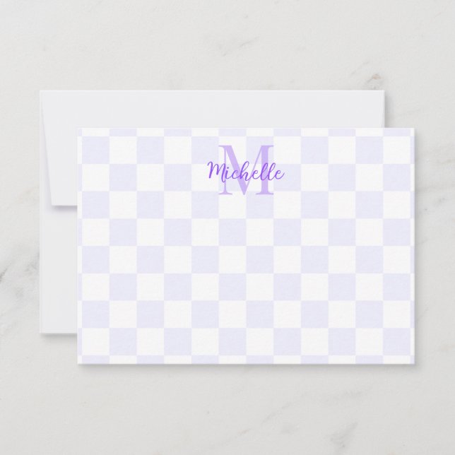 Elegant White and Purple Checkerboard Personalized Card (Front)