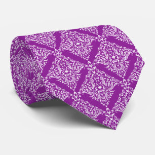 Elegant White And Purple Floral Damasks Tie