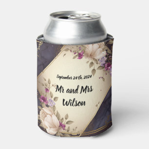  Elegant White and Purple Flowers on Marble Can Cooler