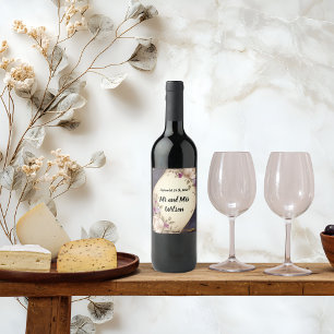 Elegant White and Purple Flowers on Marble Wine Label
