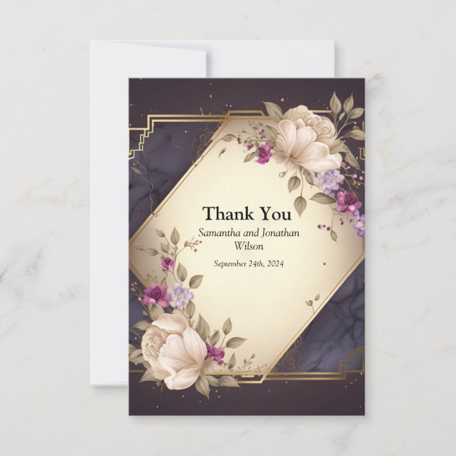 Elegant White and Purple Flowers Thank You Card (Front)