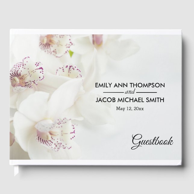 Elegant White and Purple Orchids | Wedding Guest Book (Front)