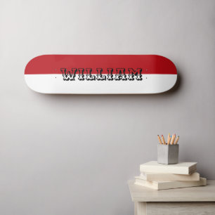 Elegant white and red personalized name skateboard