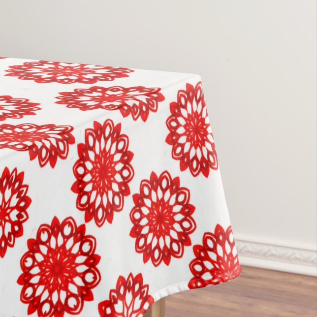 Elegant White And Red Winter Flowers Pattern Xmas  Tablecloth (In Situ)