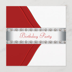 Elegant White and Red Womans Birthday Party Invitation
