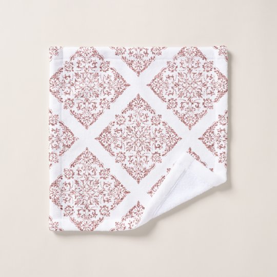 Elegant White and Rose Gold Damask Style Wash Cloth ...