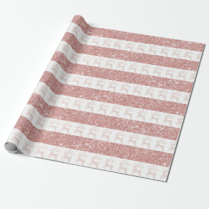 Elegant White and Rose Gold Glitter Christmas Deer Wrapping Paper
