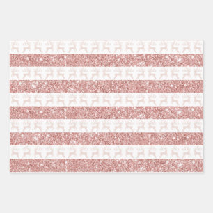 Elegant White and Rose Gold Glitter Christmas Deer Wrapping Paper Sheet