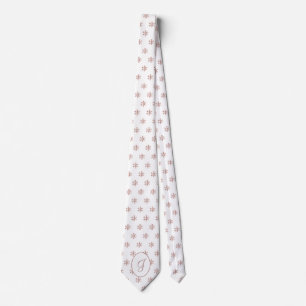 Elegant White and Rose Gold Snowflakes Monogrammed Tie