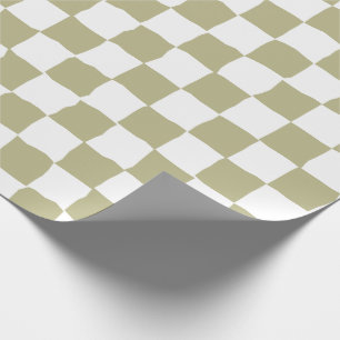 Elegant White and Sage Green Chequerboard Painting Wrapping Paper