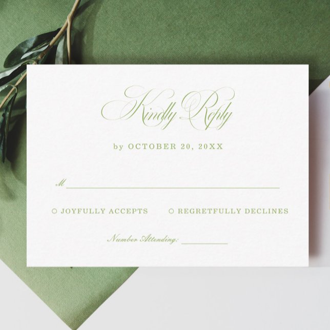 Elegant White and Sage Green Wedding RSVP  Enclosure Card (Creator Uploaded)