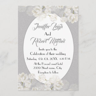 Elegant white and silver floral wedding invitation