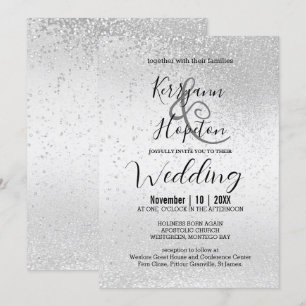 Elegant White and Silver Glitter Invitation