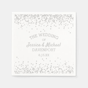Elegant White and Silver Glitter Wedding Reception Napkin