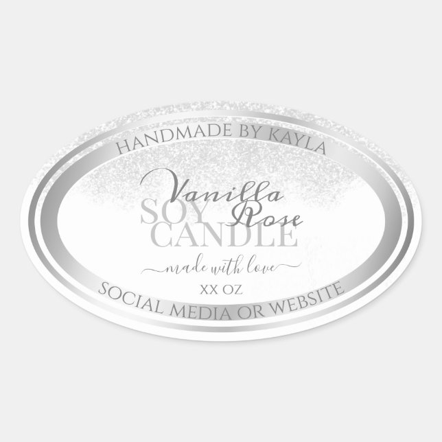 Elegant White and Silver Product Packaging Labels (Front)