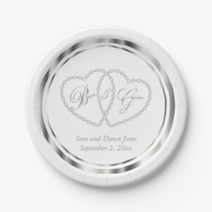 Elegant White and Silver Wedding Paper Plate