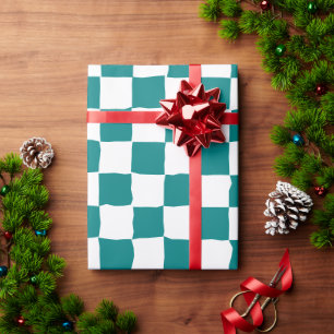 Elegant White and Teal Chequerboard Painting Wrapping Paper