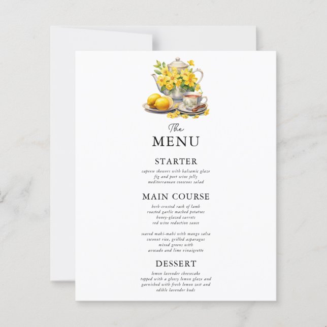Elegant White and Yellow Floral Wedding Menu (Front)