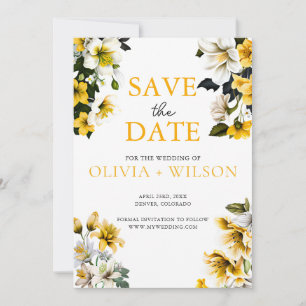 Elegant White and Yellow Floral Wedding Save The Date