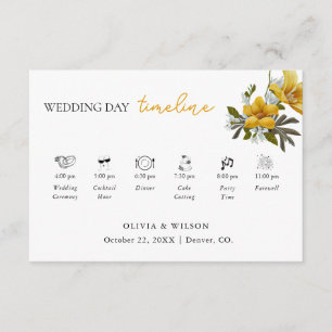 Elegant White and Yellow Floral Wedding Timeline Enclosure Card