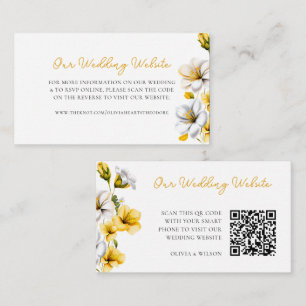 Elegant White and Yellow Floral Wedding Website QR Enclosure Card