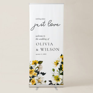 Elegant White and Yellow Floral Wedding Welcome Retractable Banner