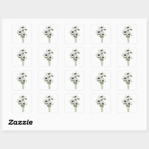 Elegant white anemone bouquet square sticker