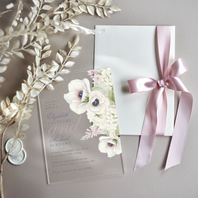 Elegant White Anemone Floral Wedding Acrylic Invitations (Elegant White Anemone Floral Wedding Acrylic Invitations
Celebrate your love story with elegance.)
